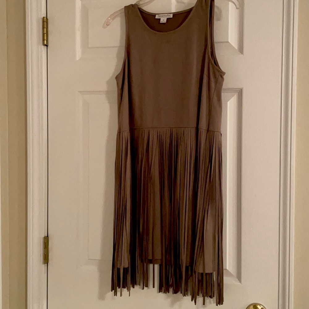 Suede neutral brown color tasseled beautiful dress size medium